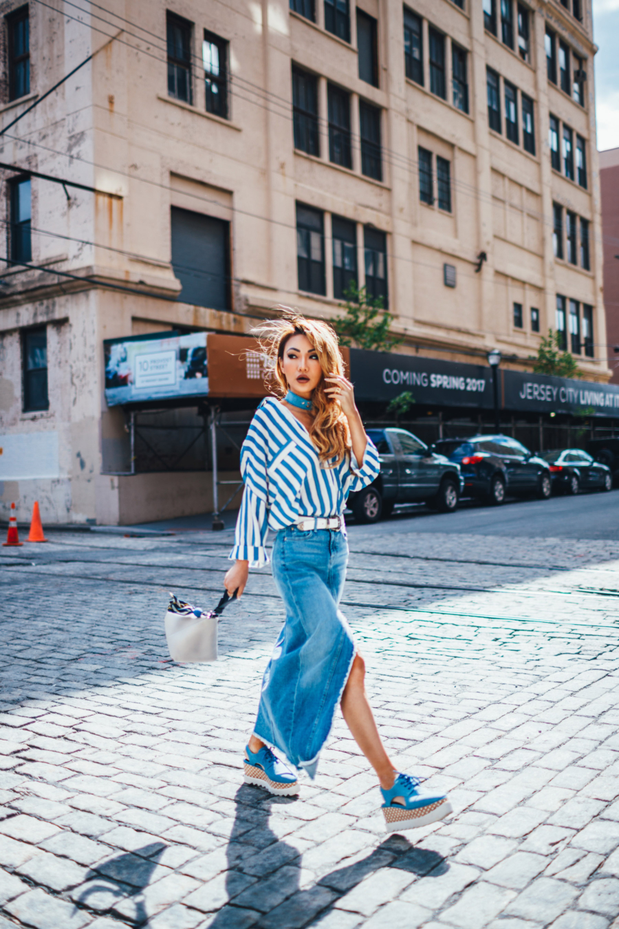 Blue Denim Skirt and Stripes Street Style - The Essential Guide to Pulling Off Summer Stripes // NotJessFashion.com