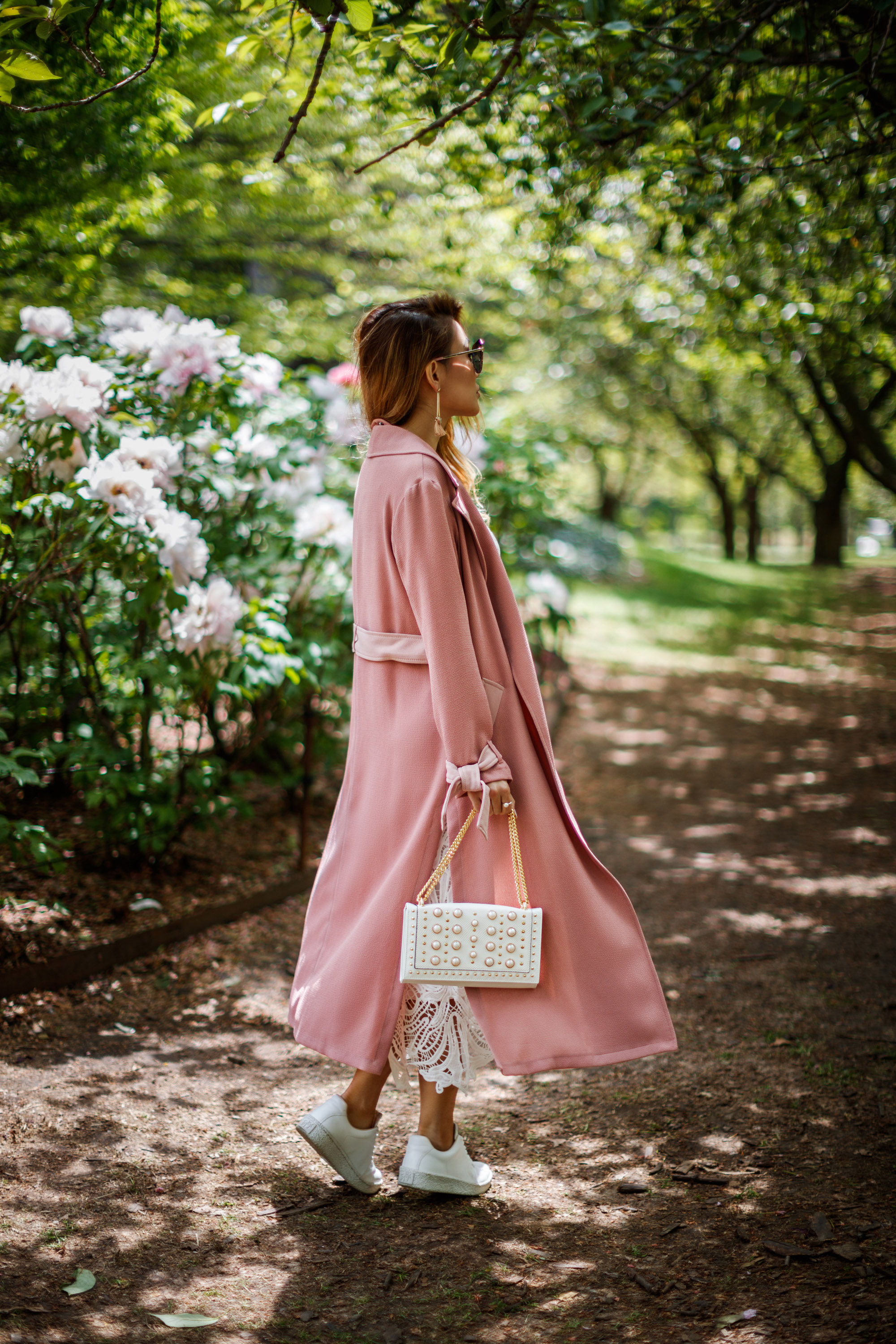 7 Posing Tips for Bloggers - pink trench coat, white lace dress // NotJessFashion.com