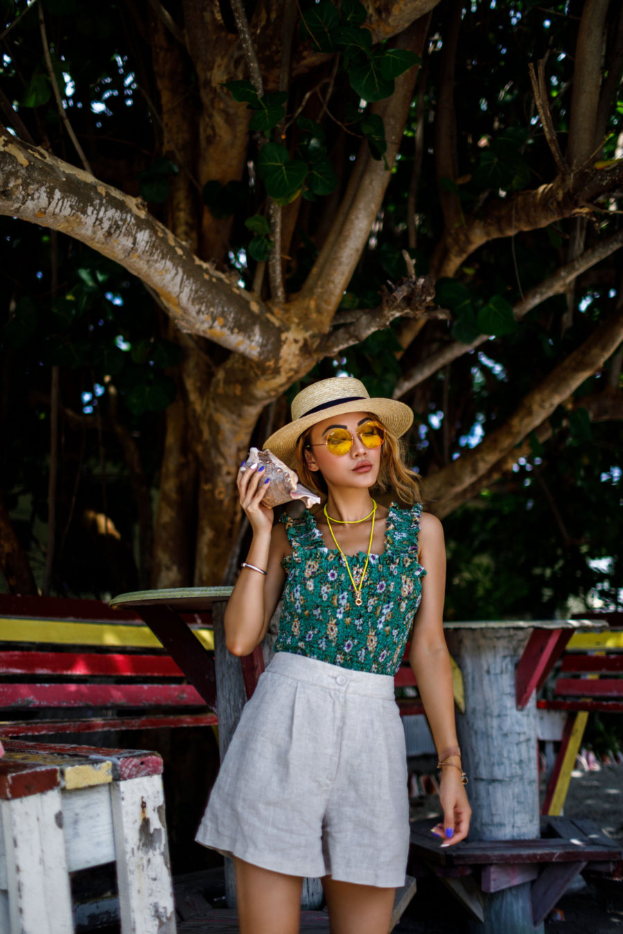 Floral Green Top and DY Bel Aire Jewelry - Free-Spirited Accessories to Compliment Your Summer Style // NotJessFashion.com