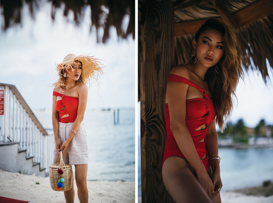 Fringe Hat and Red One Piece Swimsuit - How To Find The Perfect One Piece Swimsuit // NotJessFashion.com