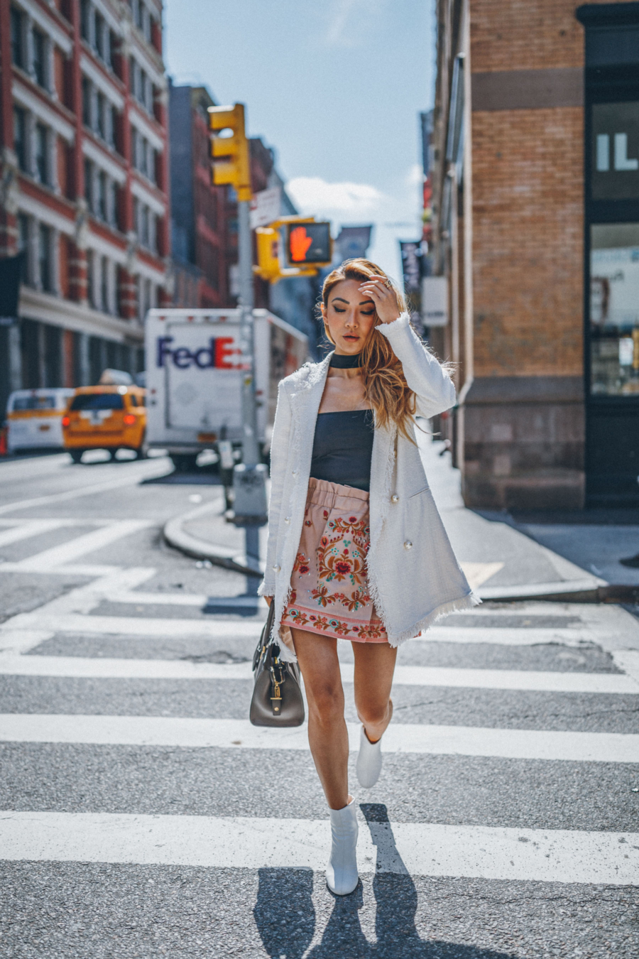 3 Foolproof Ideas for an Engaging Blog Post - Embroidered skirt, white boots, tweed jacket // Notjessfashion.com
