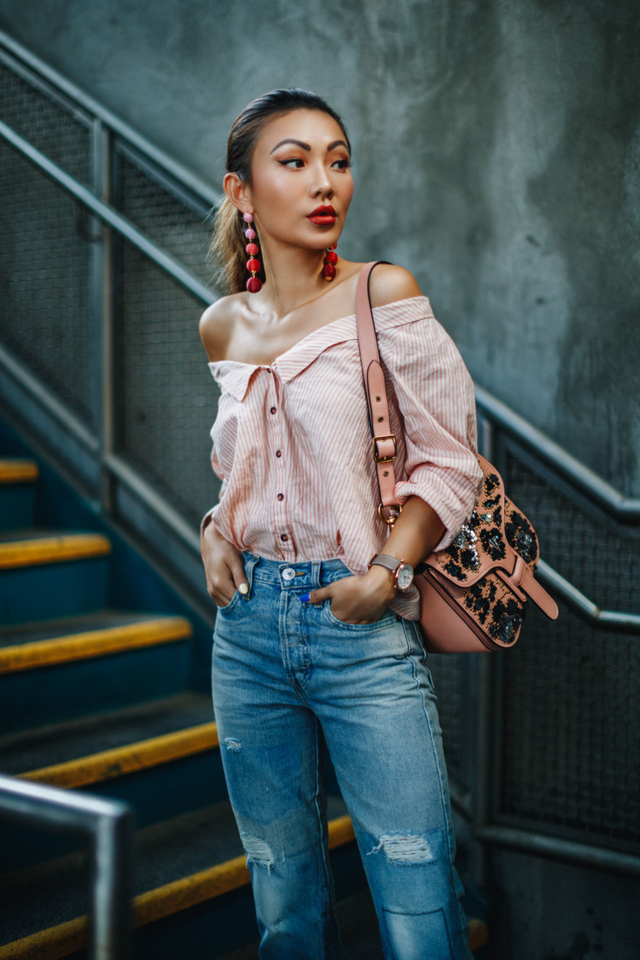 Off The Shoulder Top and Bonbon Earrings - Embellished Pieces That Will Make Your Outfits Shine // NotJessFashion.com