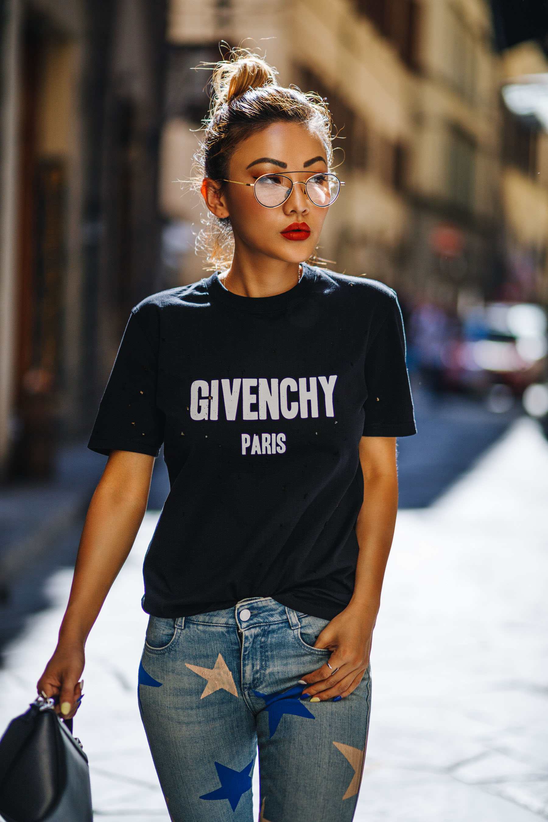 Rock the Logomania Trend - Givenchy T-Shirt with Stella McCartney Star Print Jeans // NotJessFashion.com