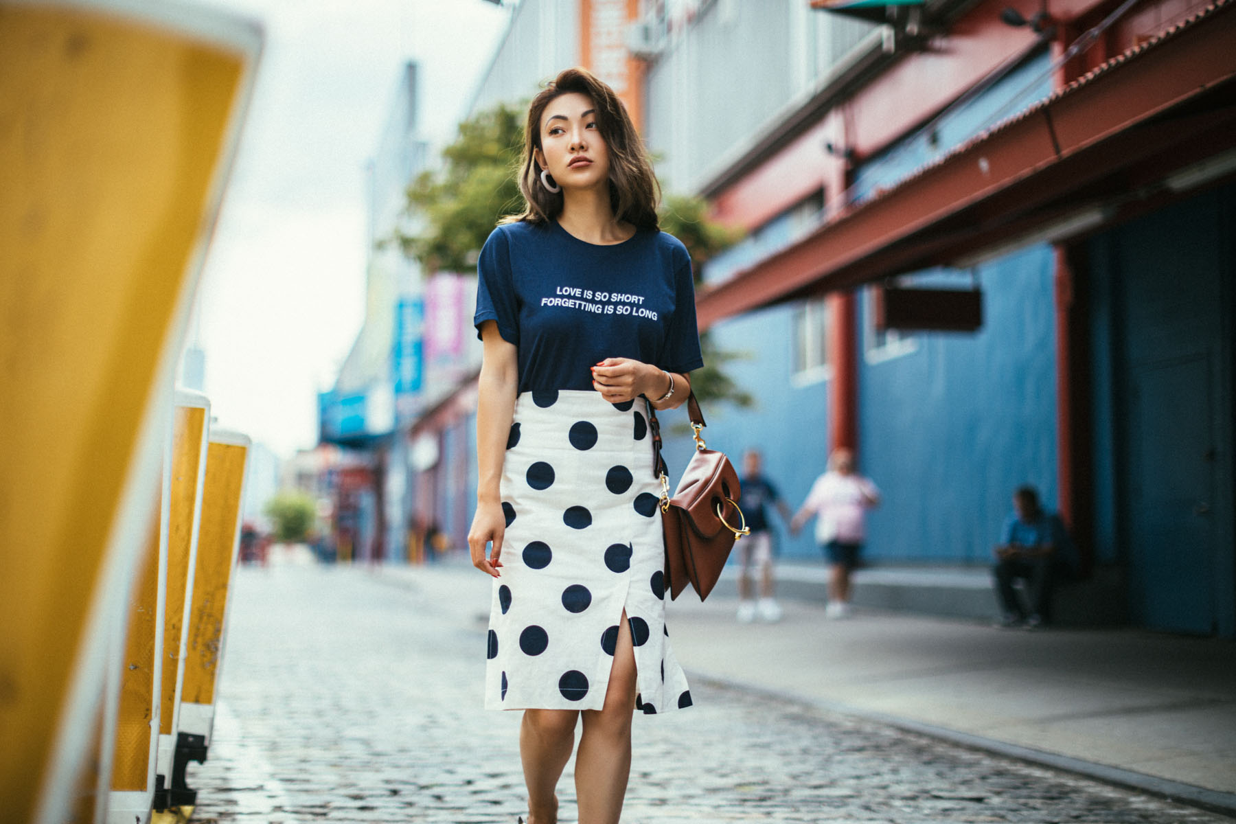 Guide to Wearing Color For Spring - navy top, navy polka dot skirt, white and navy outfit, spring 2018 colors // NotJessFashion.com