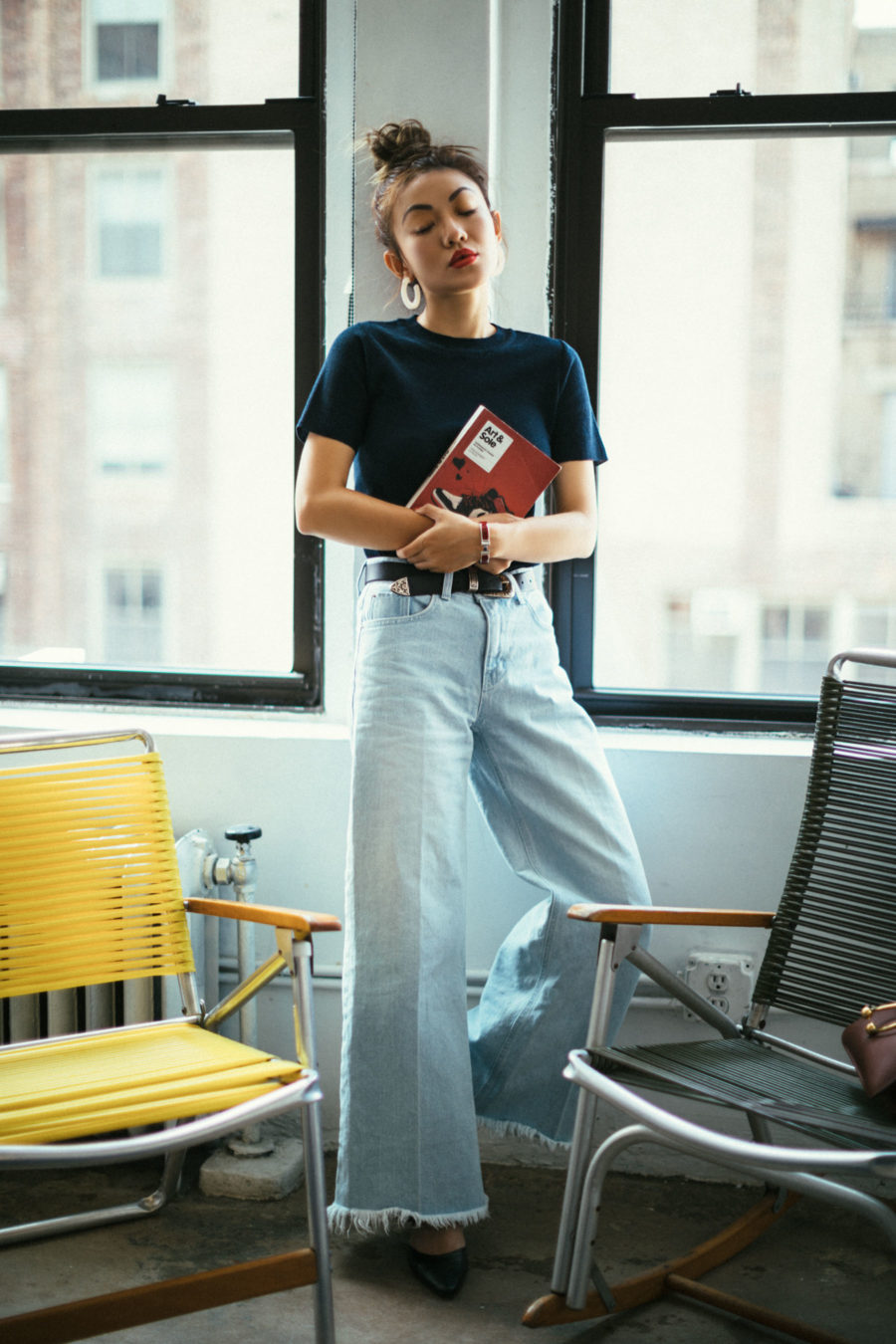 fashion blogger jessica wang shares how to style your graphic tee with wide leg jeans and pointed toe mules // Jessica Wang - NotJessFashion.com