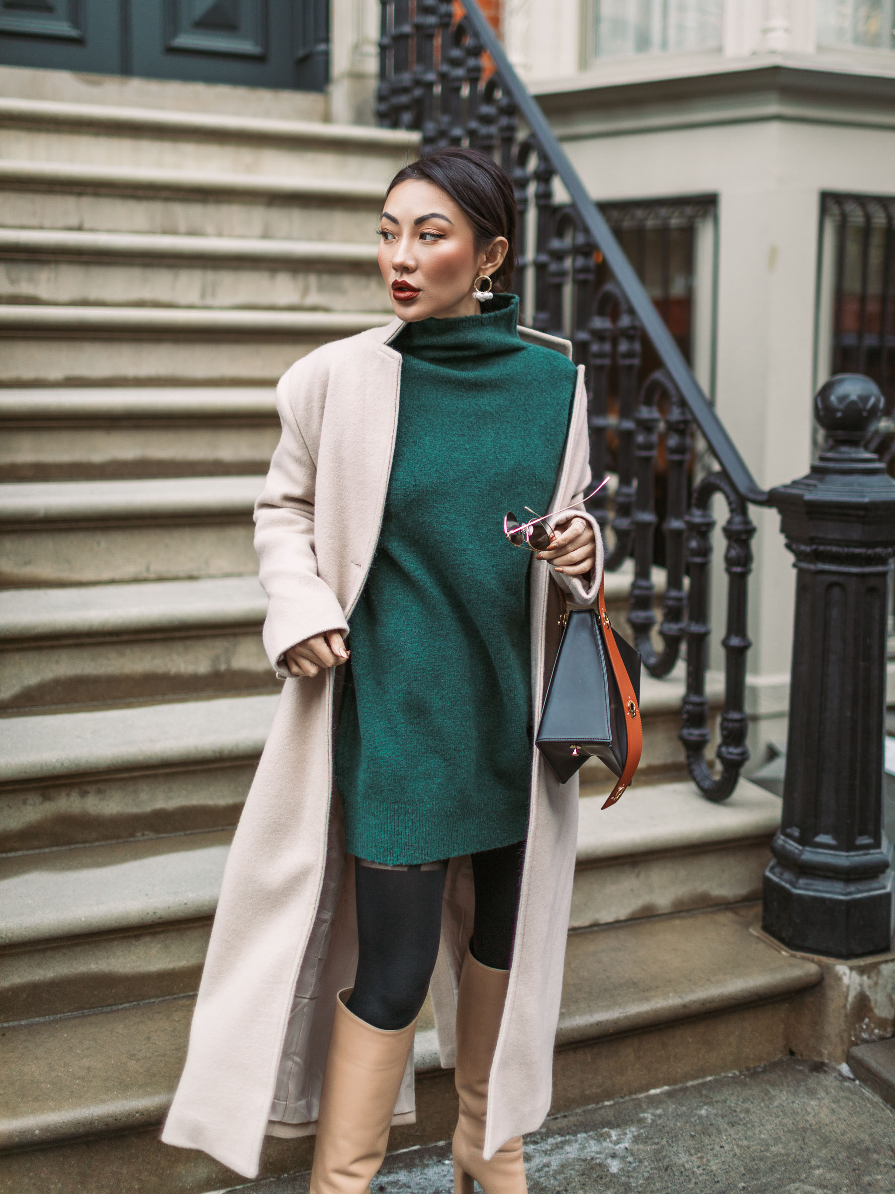 Winter Layering Basics // Leggings, Sweater Dress, Maxi Coat // Notjessfashion.com // Winter layers outfit, how to layer in the winter, new york fashion blogger, top blogger, asian blogger, fashion blogger winter looks, cozy winter outfit