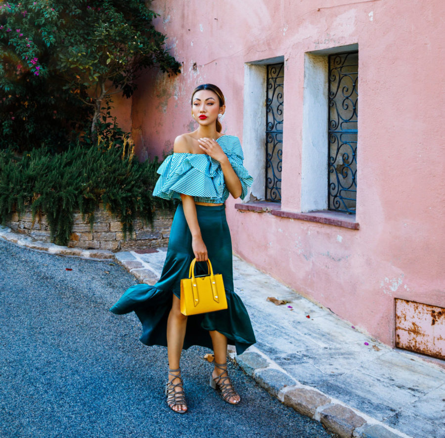 Shopbop Sale Alert - The Best Spring and Summer Items To Buy, Off The Shoulder Puffy Sleeve Top, Italy Travel Style, Spring Outfit Ideas, Laced Up Sandals, Yellow Botkier Handbag, Jessica Wang // NotJessFashion.com