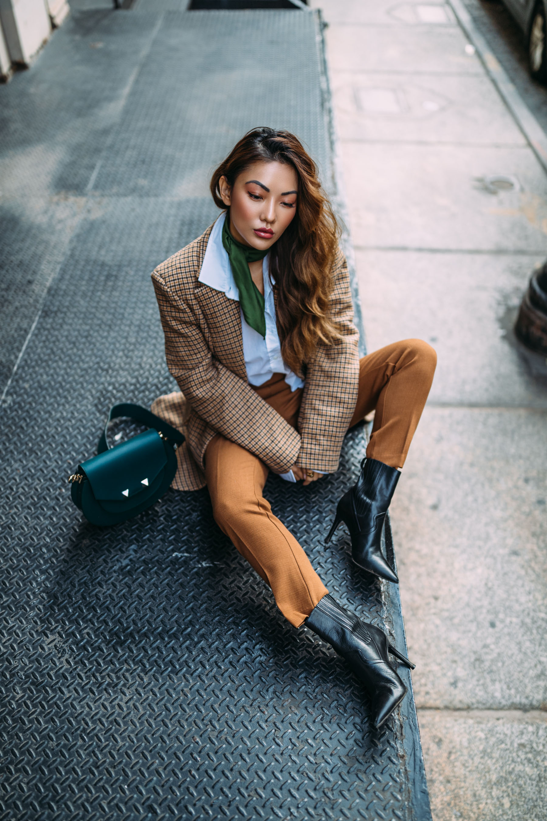 5 Ways to Pull Off Menswear-Inspired Outfits // Notjessfashion.com // NYC fashion blogger, top fashion blogger, asian blogger, oversized blazer, plaid blazer, menswear inspired fashion, jessica wang, green accessories, fashion blogger street style