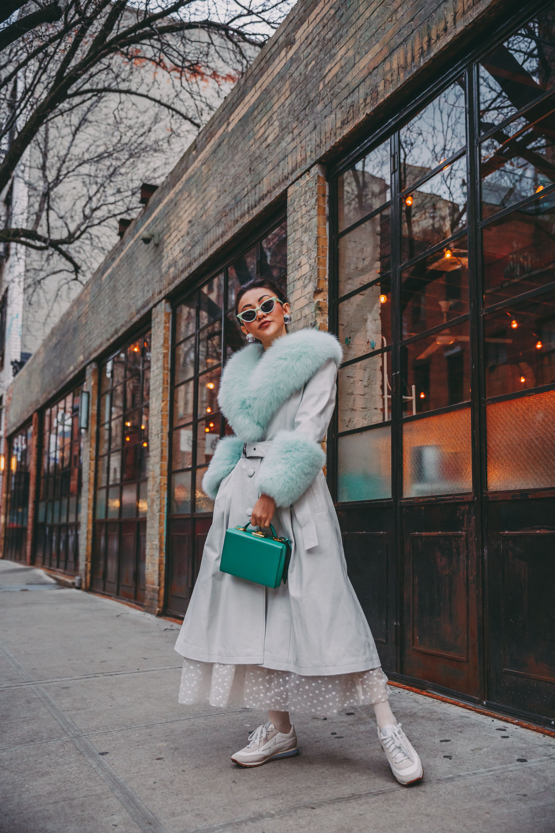 How to Wear Pastel in the winter -
 Mint fur coat, belted fur coat, nyfw street style// Notjessfashion.com