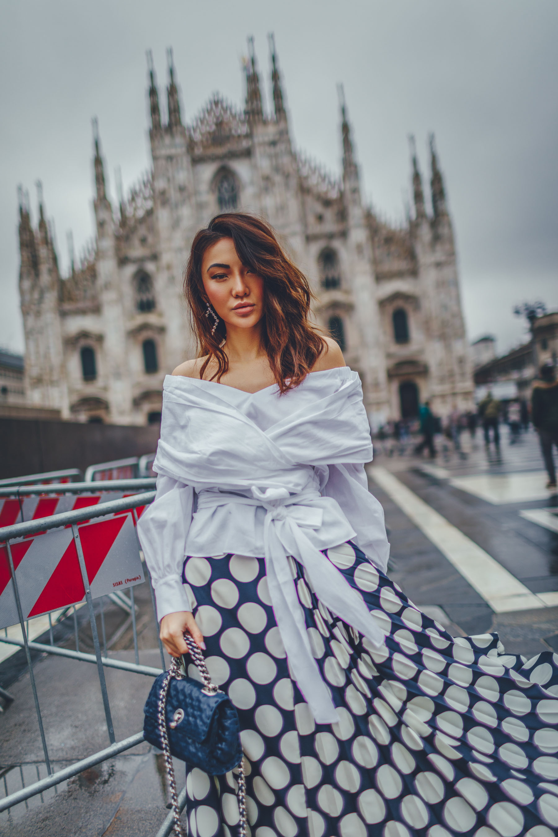 2018 Fashion Trends - polka dot skirt, white wrap top // Notjessfashion.com