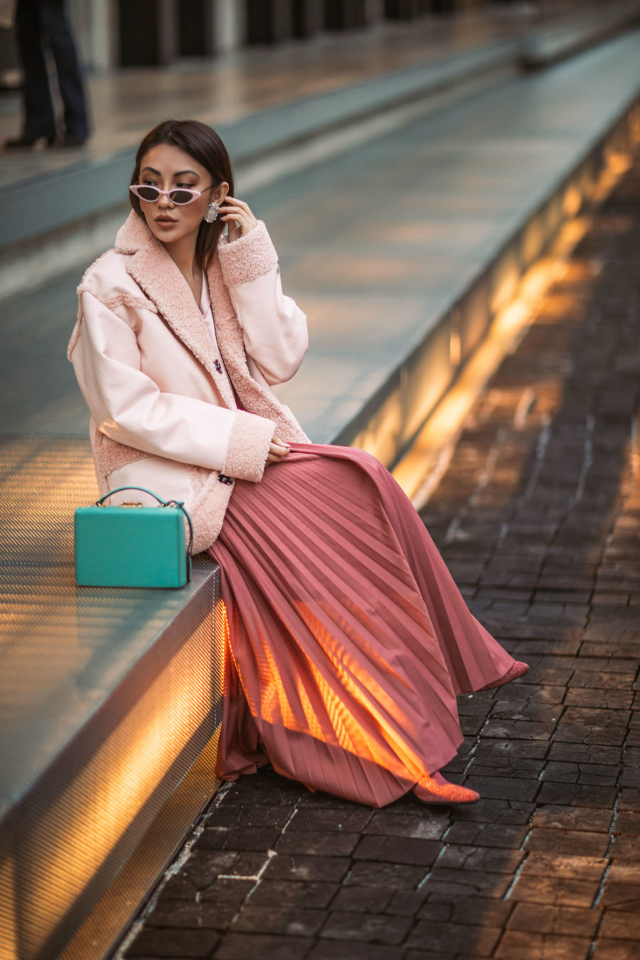 Jessica Wang wearing a pink monochromatic outfit while sharing her favorite fall and winter coats // Jessica Wang - Notjessfashion.com