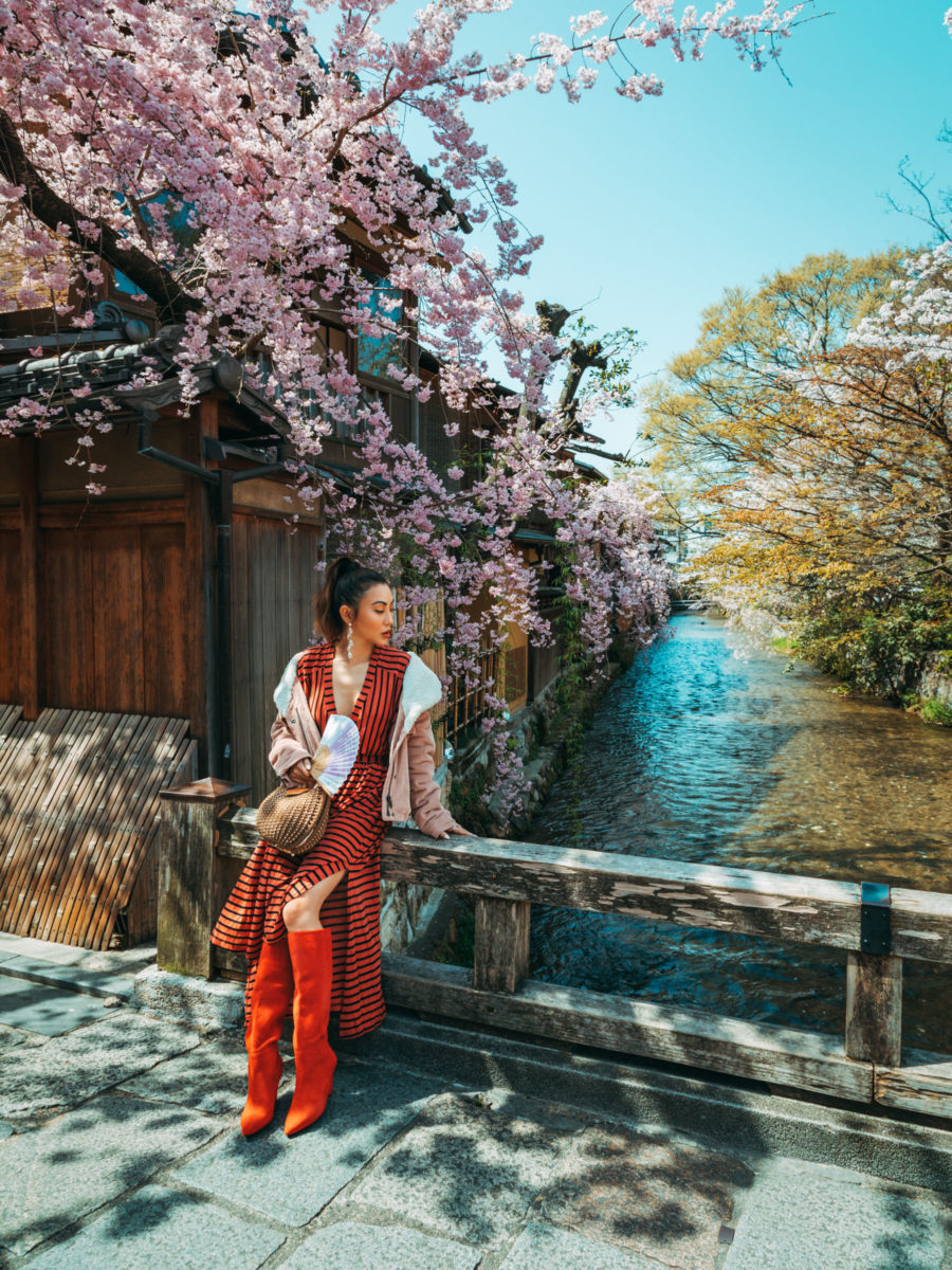 Red Bold Stripe Dress, Kyoto Cherry Blossoms // NotJessFashion.com