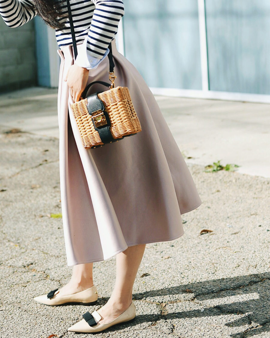 Summer Handbag Styles to Elevate Your Look - Straw Handbag, Midi Skirt, Pointed Flats // Notjessfashion.com