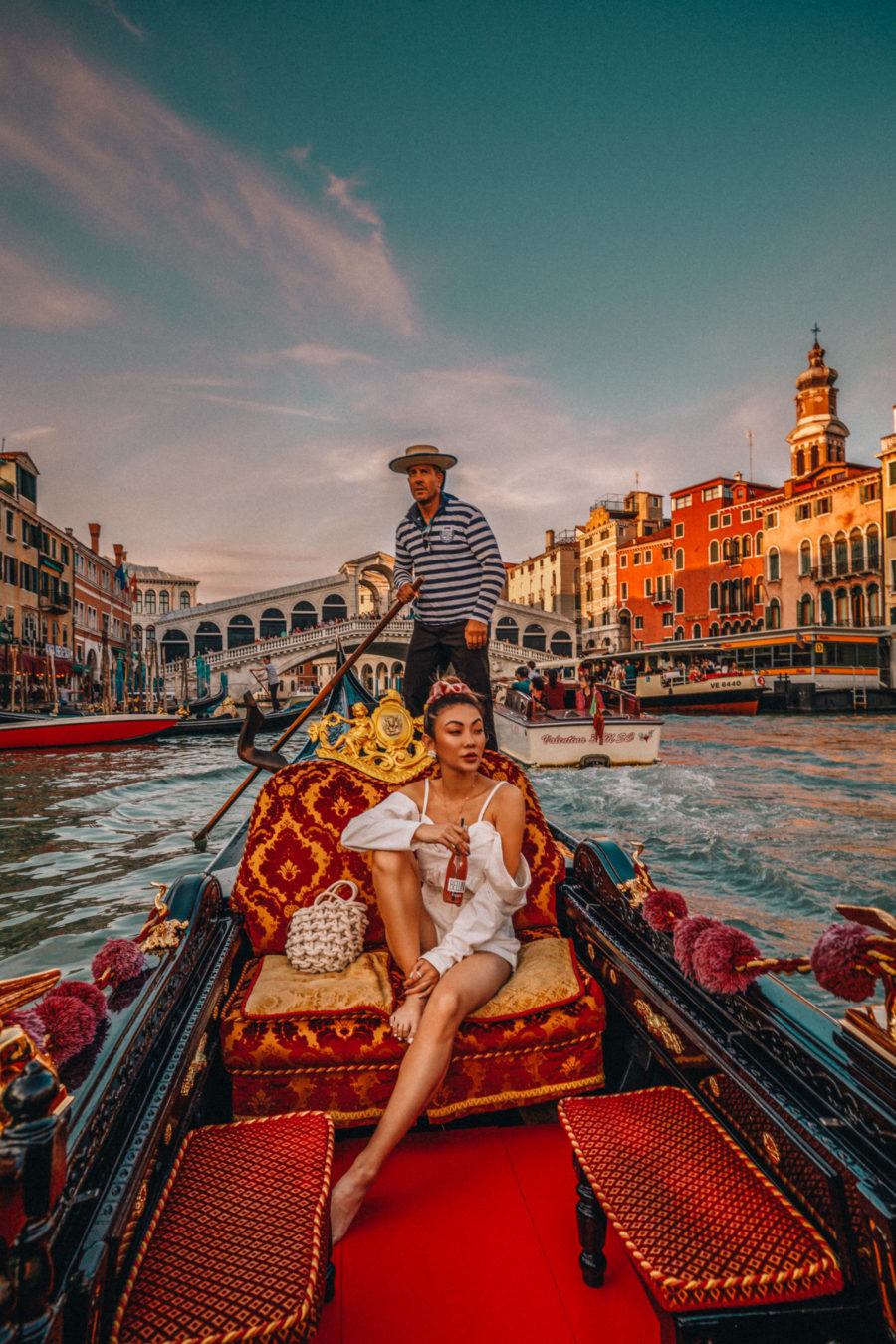 Instagram Outfits in Venice - polka dot dress, venice canals, venice bridge, travel blogger, all white summer outfit, gondola ride in venice // Notjessfashion.com