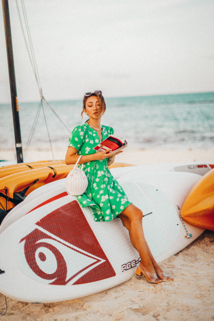 fashion blogger jessica wang wears green dress in mexico while sharing her spring reading list // Jessica Wang - Notjessfashion.com