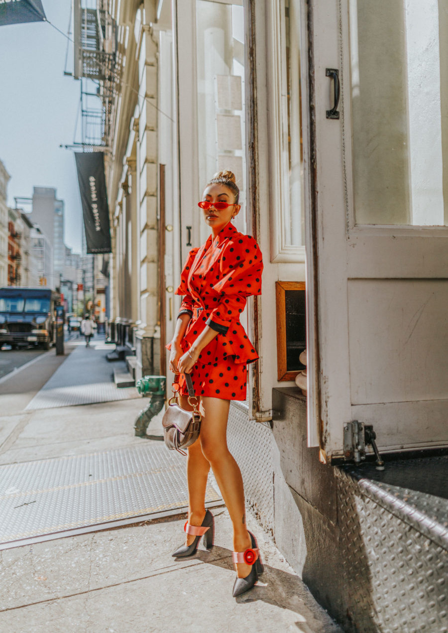 How to Manage a Full Day of Meetings in NYC - Uber's New Tools for Tricky Pickups, Red Polka Dot Dress // Notjessfashion.com