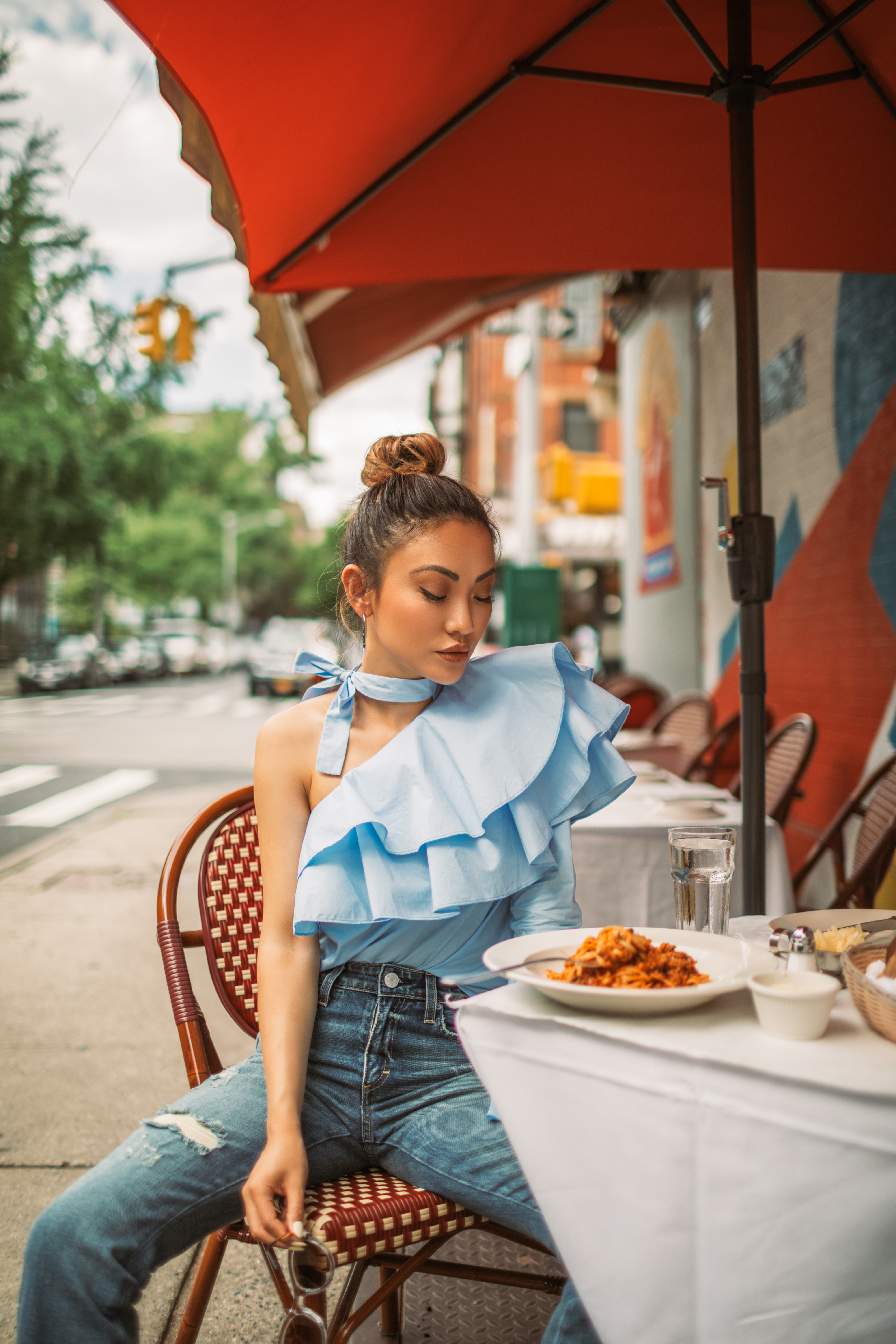 Italian Food in NYC, blue ruffle top, the outnet fashion // Notjessfashion.com