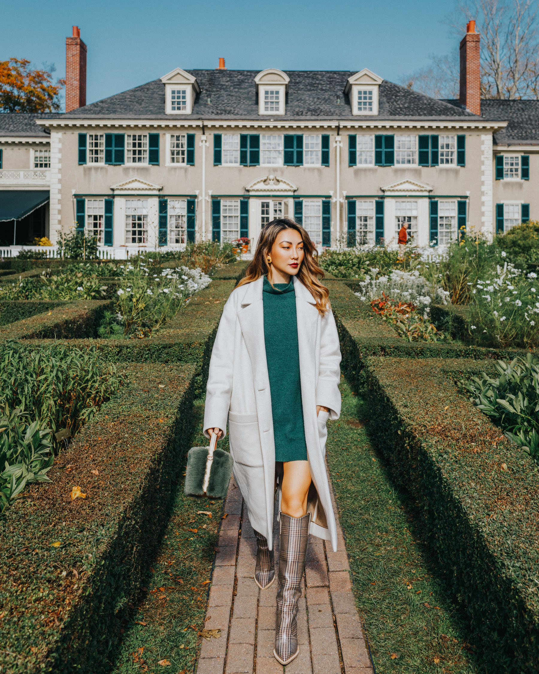 day-to-night outfit ideas, fendi plaid boots, sweater dress and boots, fall in vermont // Notjessfashion.com