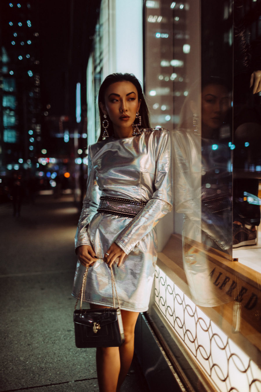 holiday trends for party season, holiday party outfit 2019, Metallic dress, metallic trend 2018, balmain silver dress // Notjessfashion.com