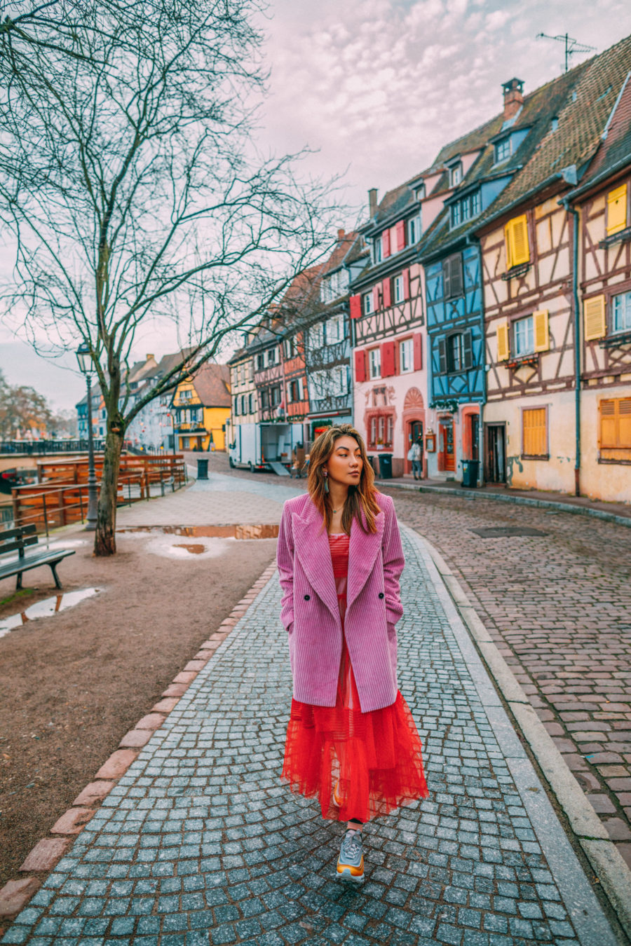How to Build a Better Wardrobe in 2019, pink corduroy coat, red tulle dress, dress with sneakers // Notjessfashion.com