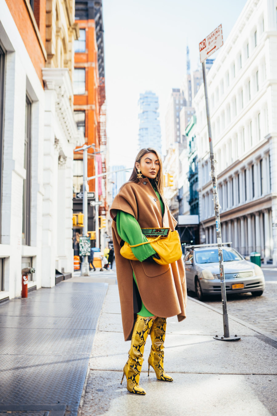 nyc winter style in oversized coat, snake skin boots, what goes around comes around nyc // Notjessfashion.com
