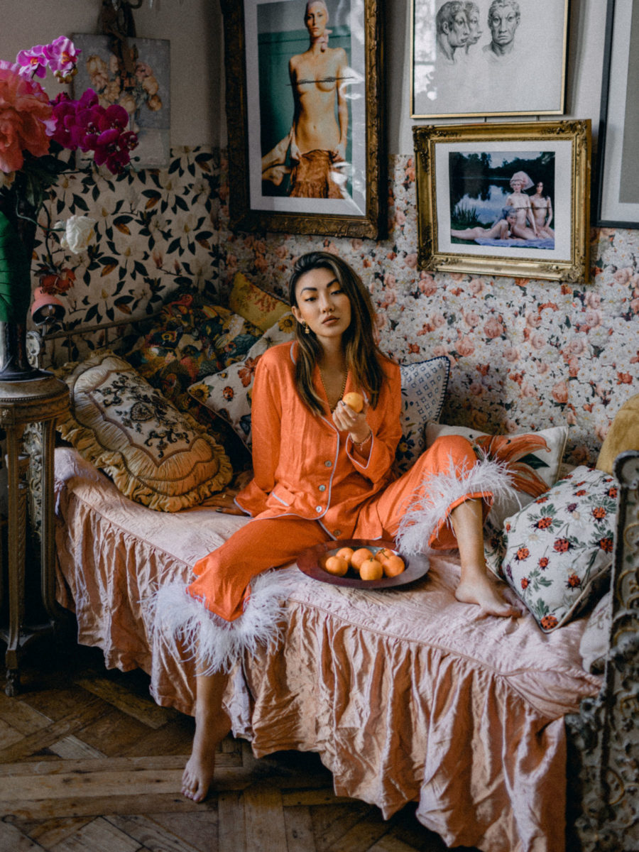 fashion blogger jessica wang shares tips on how to achieve your 2020 goals wearing orange fur trim pajamas // Notjessfashion.com 