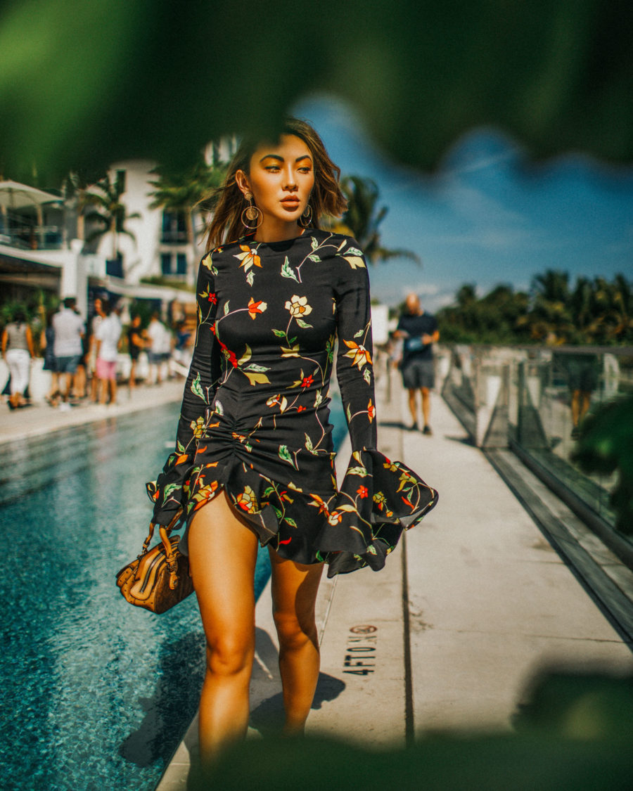 fashion blogger jessica wang shares valentine's day outfits wearing a floral dress in miami // Notjessfashion.com