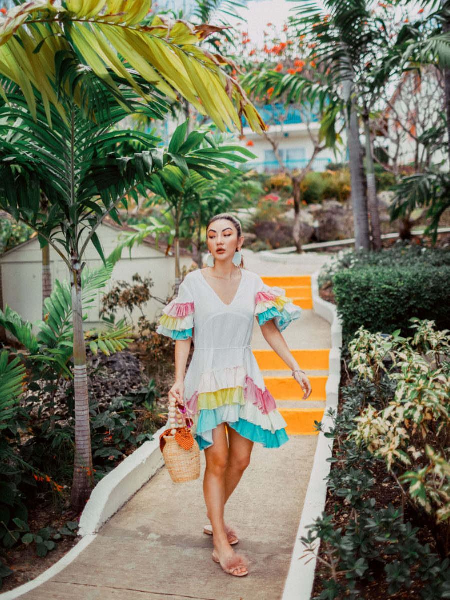 jessica wang wearing a swimsuit cover up and sharing her tropical vacation packing list // Notjessfashion.com