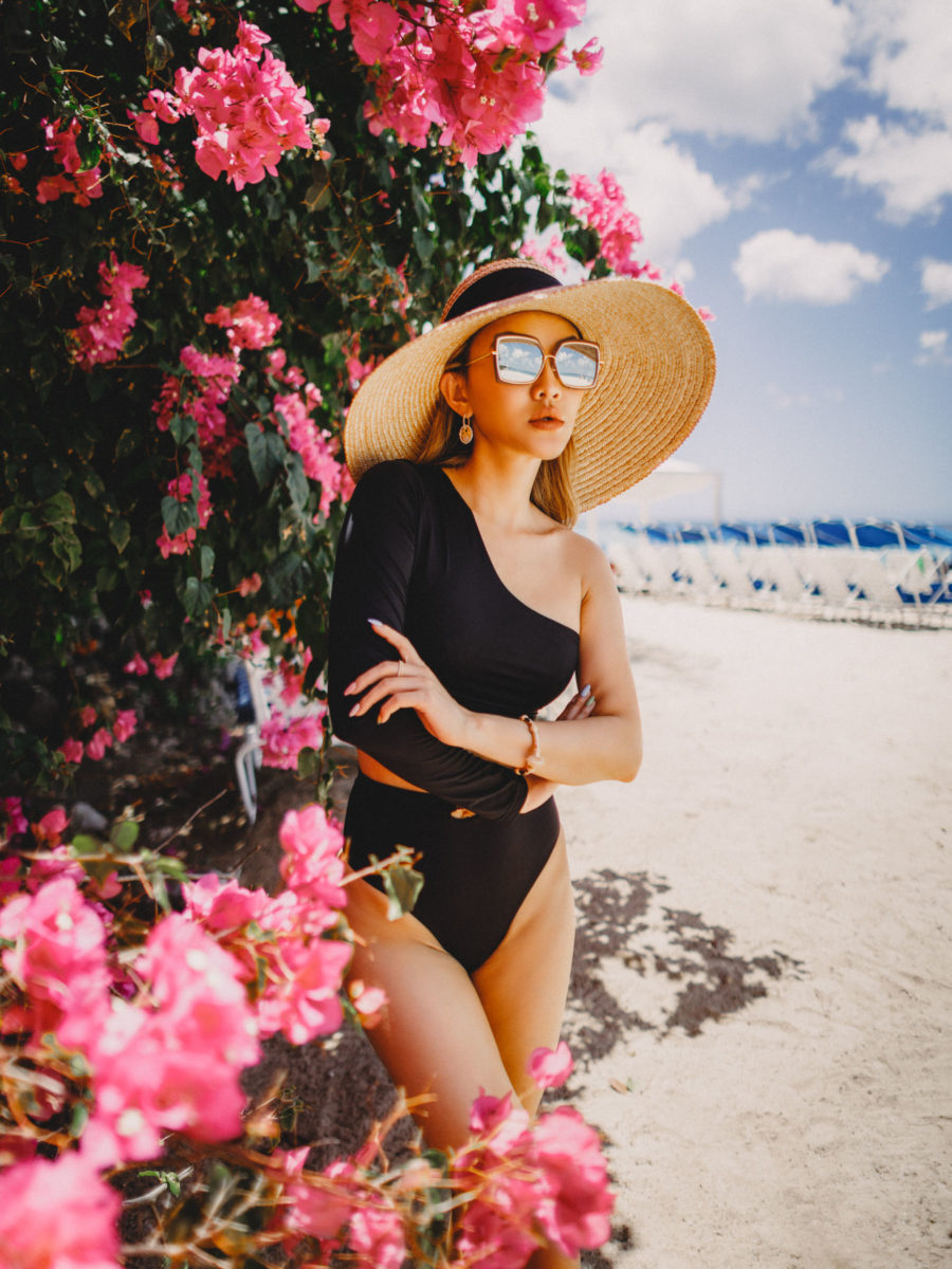 Jessica Wang wearing a two piece swimsuit with sunglasses // Jessica Wang - Notjessfashion.com