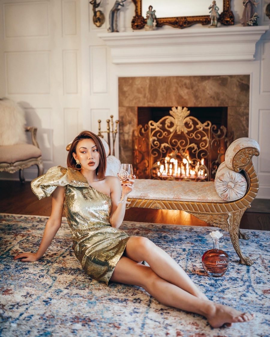 fashion blogger jessica wang shares Valentine's Day gifts wearing a gold sequin dress // Notjessfashion.com