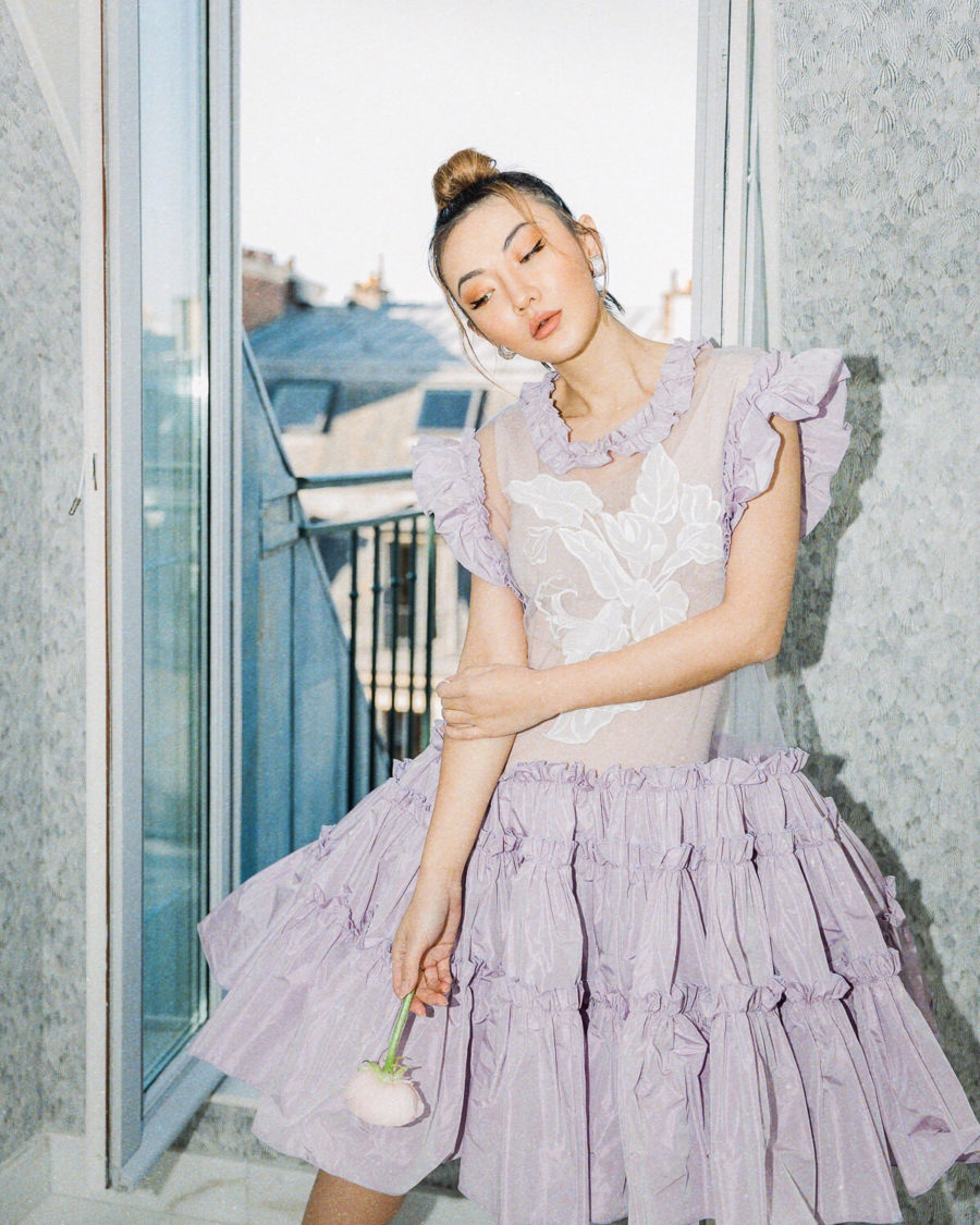 fashion blogger jessica wang wears lavender dress showcasing spring color trends // Jessica Wang - Notjessfashion.com