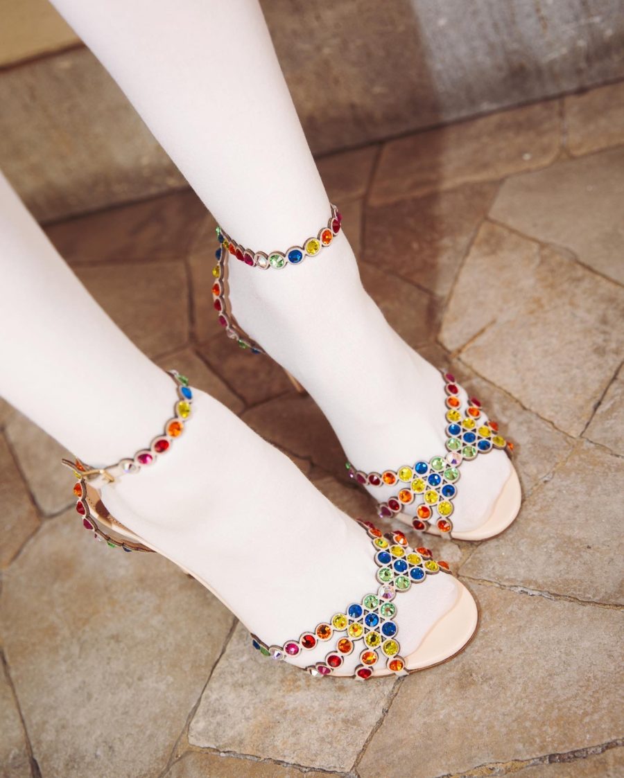 Jessica Wang wearing spring and summer shoe trends featuring embellished sandals with socks // Jessica Wang - Notjessfashion.com