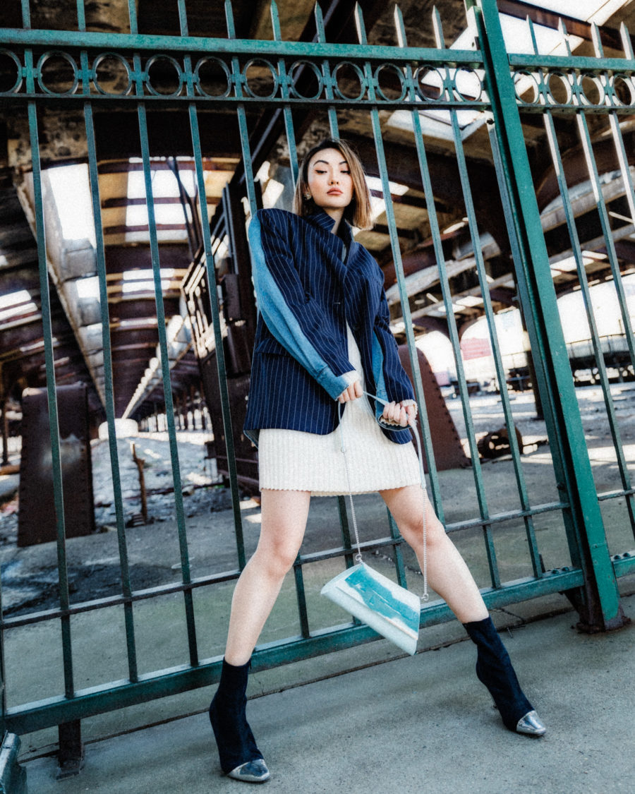 jessica wang wearing a pinstripe blazer and sharing the best winter fashion hacks // Jessica Wang - Notjessfashion.com