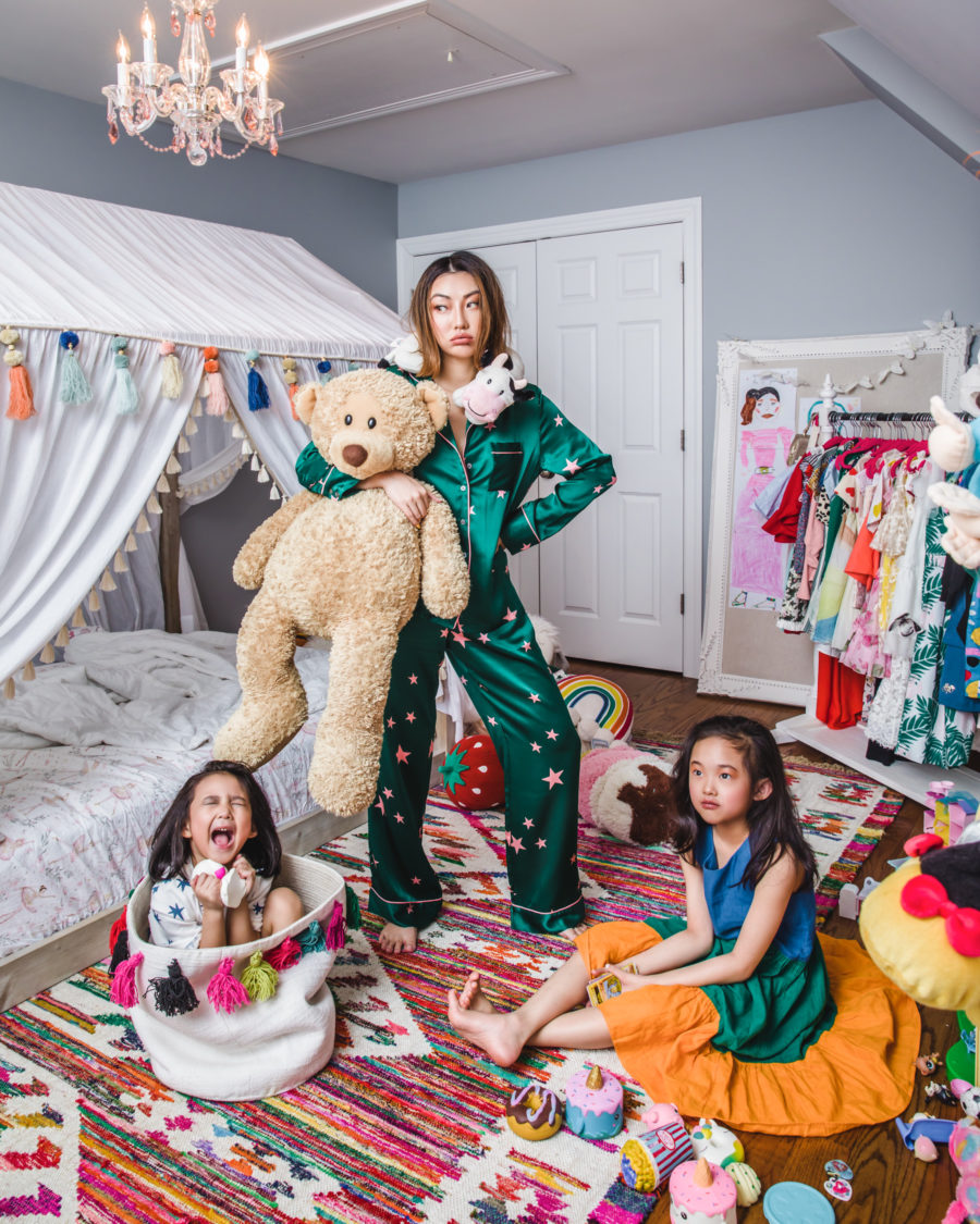 fashion blogger jessica wang wearing star print pajamas and shares her best mom hacks // Jessica Wang - Notjessfashion.com
