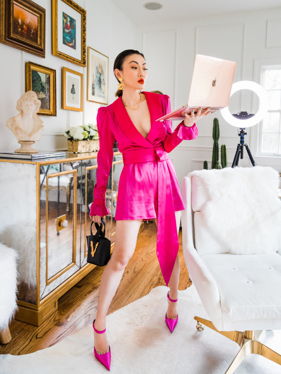 fashion blogger jessica wangs wears retrofete romper and shares ways to support your community in times of crisis // Jessica Wang - Notjessfashion.com