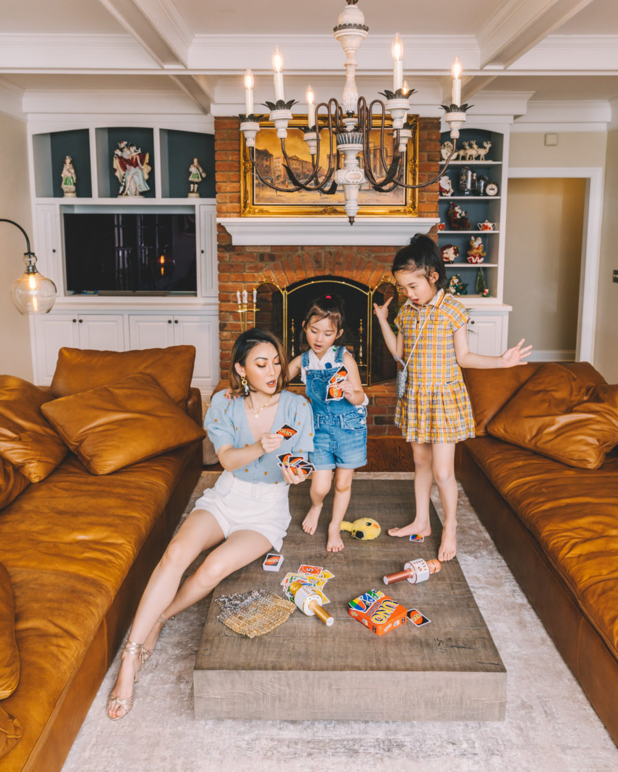 jessica wang in living room sharing tips to keep your kids busy in the summer // Jessica Wang - Notjessfashion.com