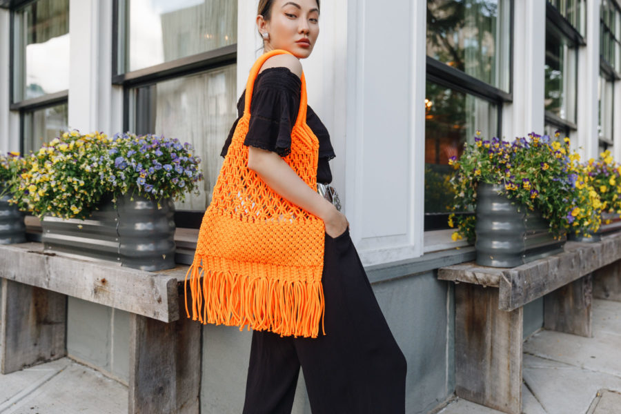 summer weekly outfits featuring walmart jumpsuit and orange macrame bag // Jessica Wang - Notjessfashion.com