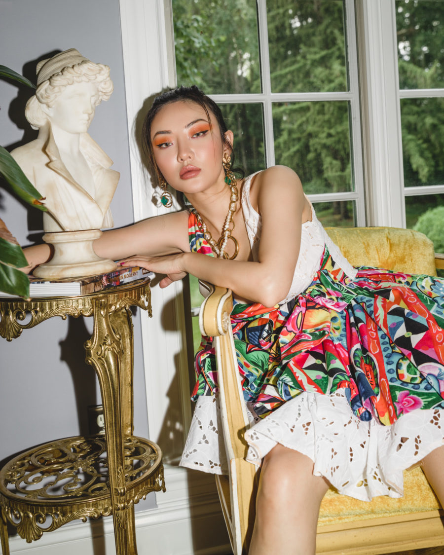 fashion blogger jessica wang wears bold printed dress and shares amazon beauty tools // Jessica Wang - Notjessfashion.com
