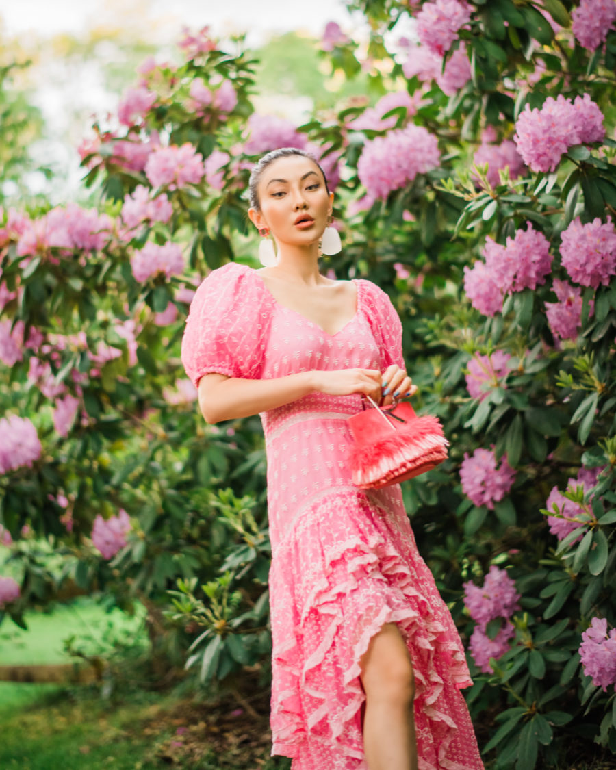 fashion blogger jessica wang wears loveshackfancy pink dress and shares clean summer beauty products // Jessica Wang - Notjessfashion.com