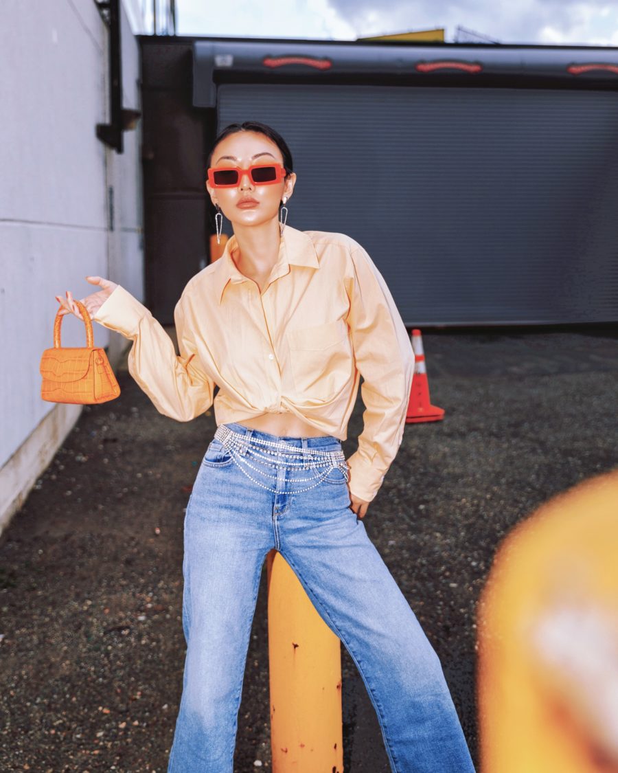 fashion blogger jessica wang wears crystal belt and orange sunglasses while sharing the best mid-week sales to shop // Jessica Wang - Notjessfashion.com