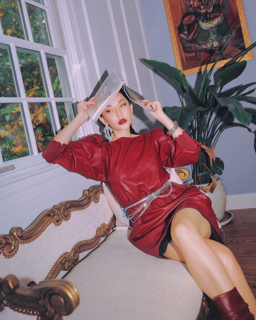 jessica wang wearing a faux leather red dress for a valentine's day outfit // Jessica Wang - Notjessfashion.com