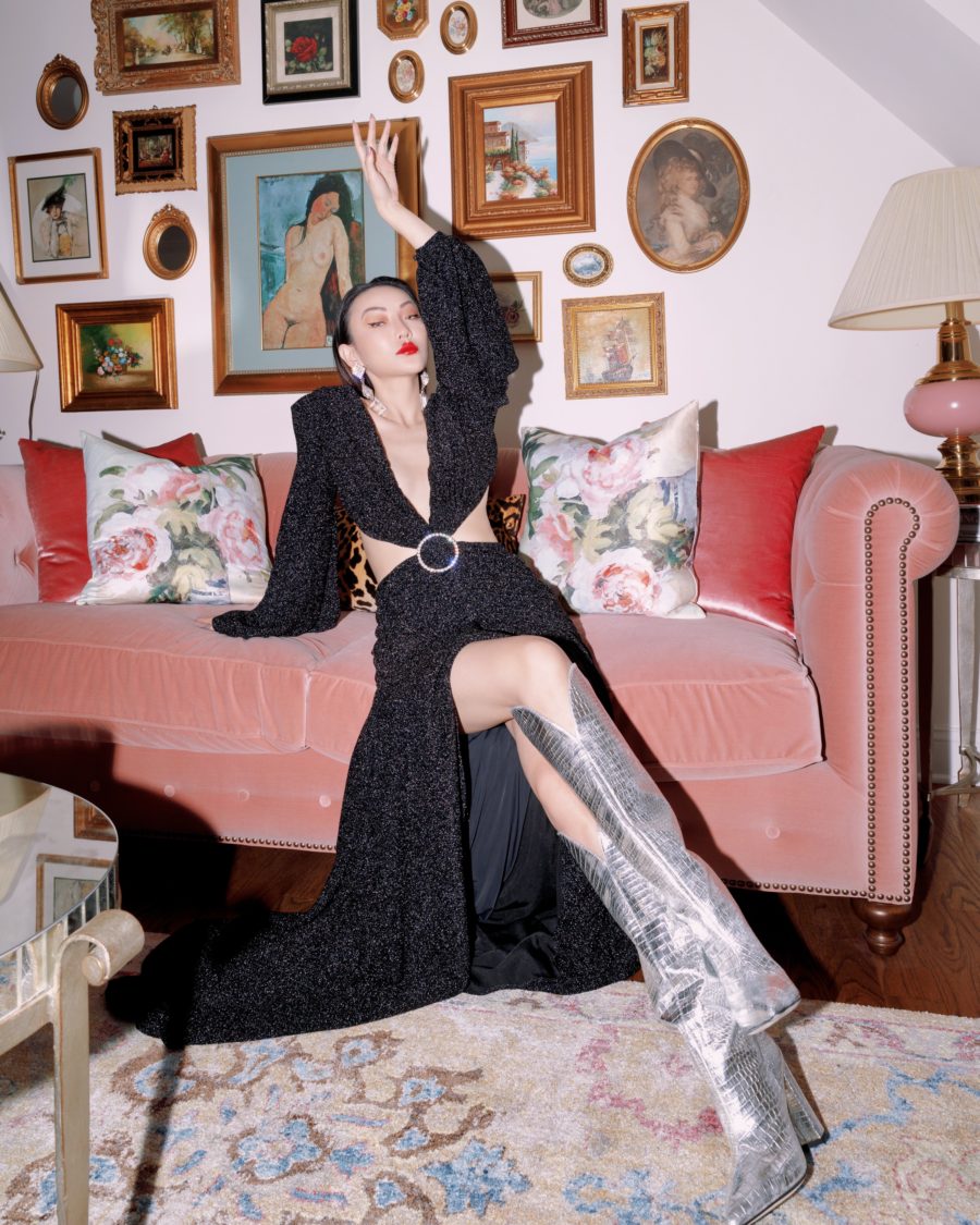jessica wang wearing a patbo gown with silver boots and sharing cheap valentine's day gifts // Jessica Wang - Notjessfashion.com