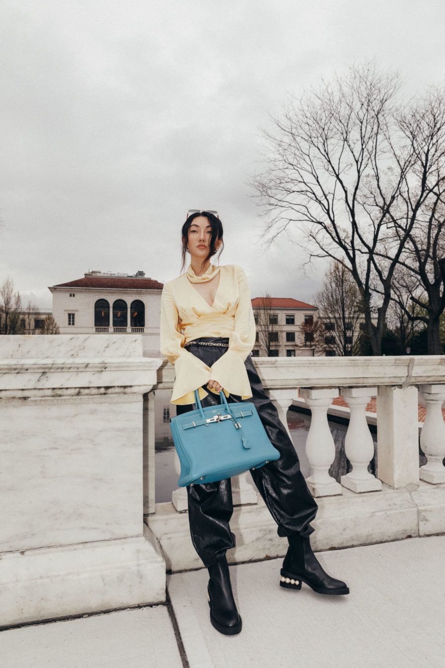jessica wang with a blue hermes bag and sharing asian-owned brands // Jessica Wang - Notjessfashion.com