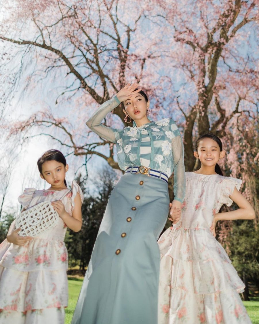 jessica wang with her daughters wearing a checkered top and midi skirt while sharing the best memorial day sales // Jessica Wang - Notjessfashion.com