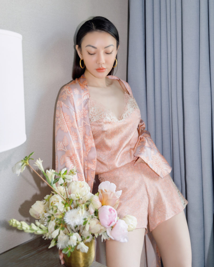 Jessica Wang wearing a silk pajama set while sharing unique Valentine's Day gifts // Jessica Wang - Notjessfashion.com