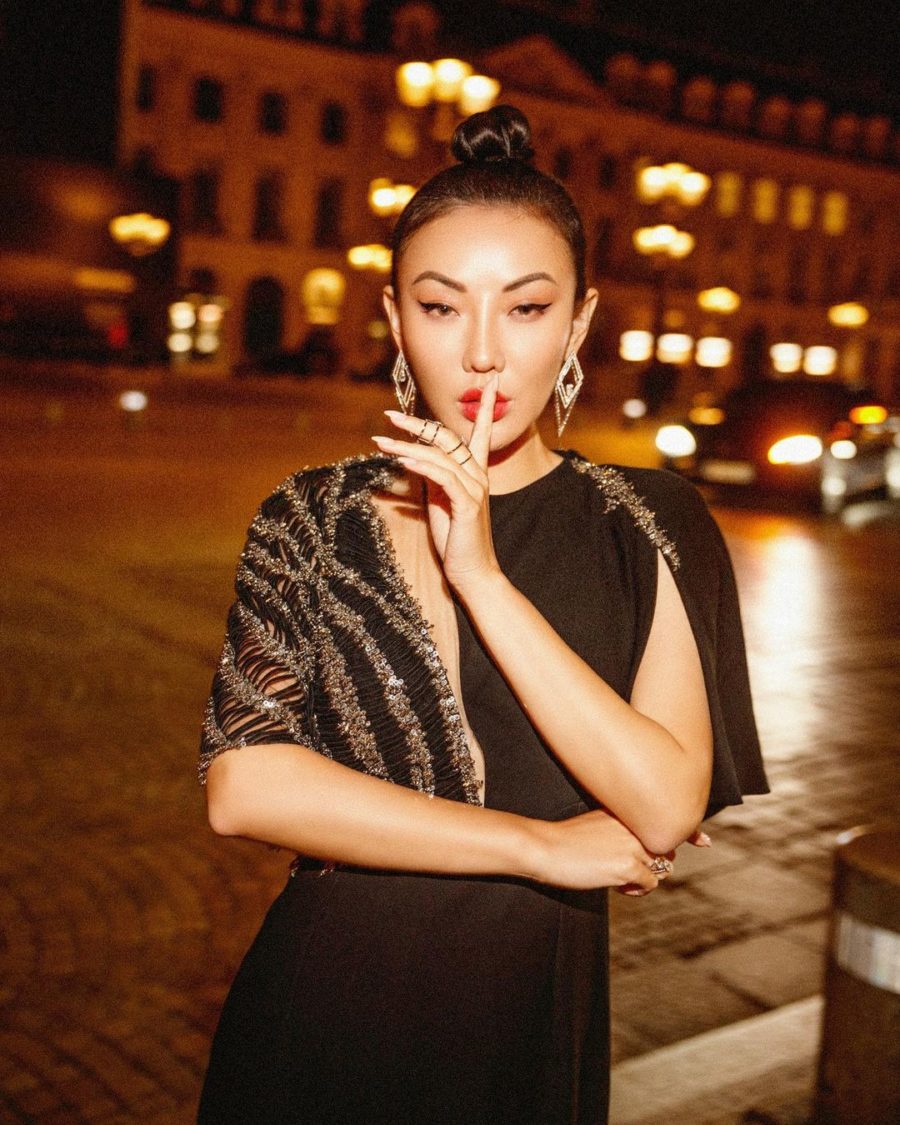 Jessica Wang wearing holiday party outfits featuring a black sequin cut out dress // Jessica Wang - Notjessfashion.com