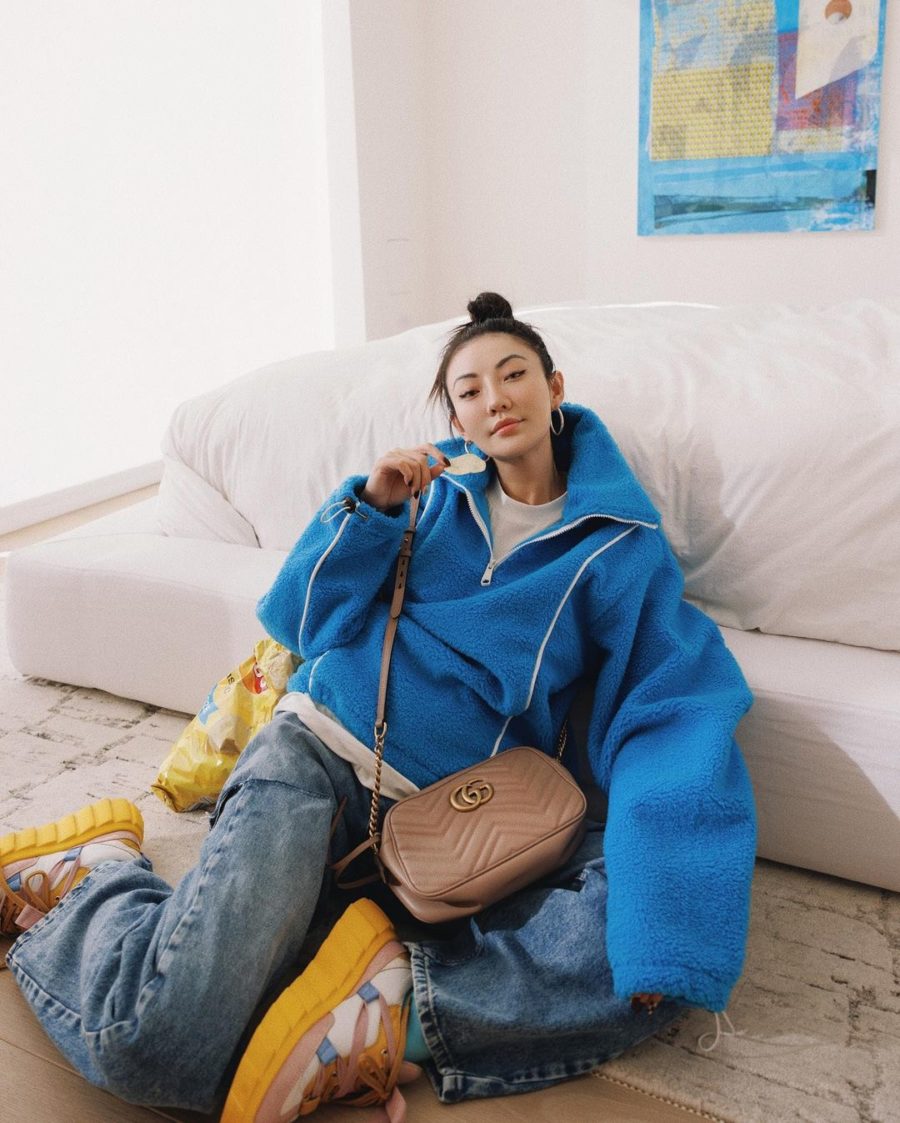 Jessica Wang wearing an Adder Error fleece sweater with AGL chunky sneakers while sharing her favorite amazon home finds to refresh your space // Jessica Wang - Notjessfashion.com