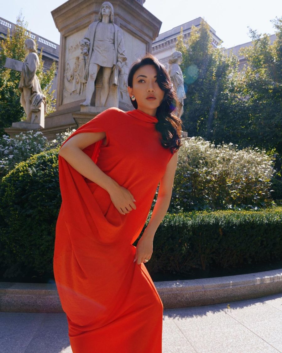 Jessica Wang wearing a red sportsmax dress while sharing her favorite Lunar New Year capsule // Jessica Wang - Notjessfashion.com